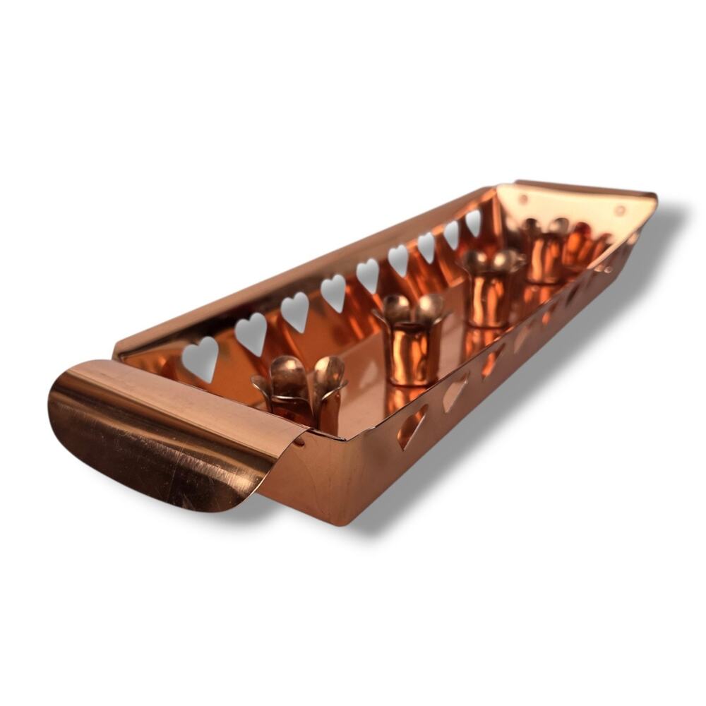Swedish Copper Advent Candelabra Candle Holder Christmas Heart Scandinavian VTG